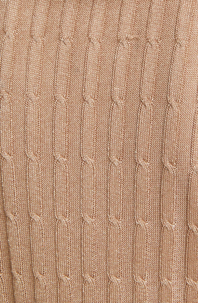 Saint Laurent Cable Knit Cardigan Long Sleeve Sweater Dress with Faux Fur Trim, Alternate, color, 