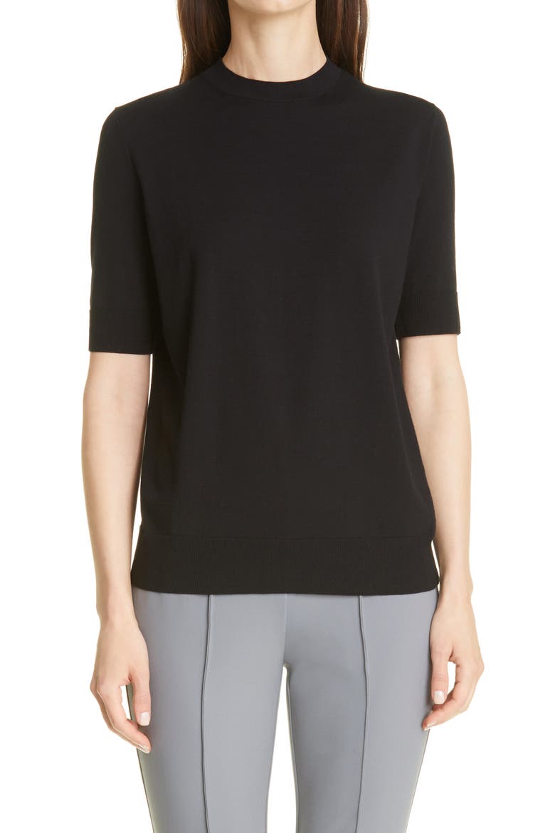 Knit Crepe Top, Main, color, BLACK
