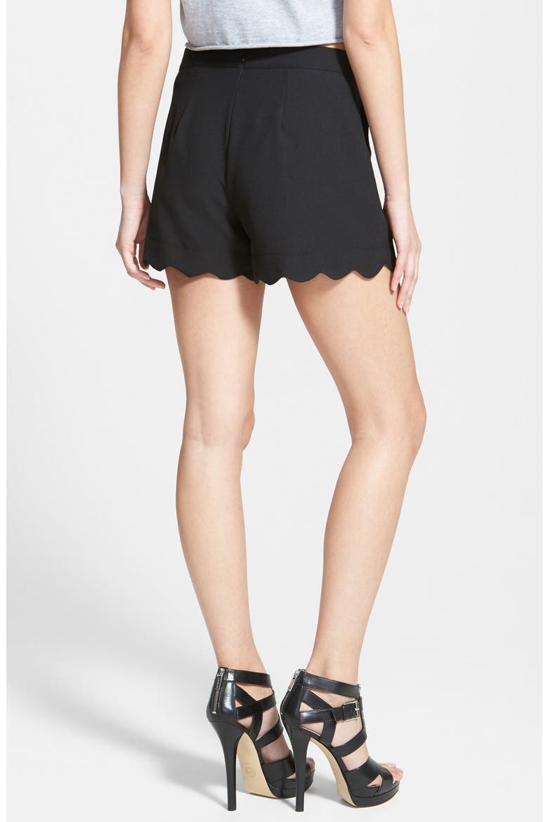 Scallop Hem Crepe Shorts, Alternate, color, JET BLACK