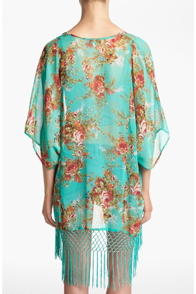 Floral Fringe Cardigan, Alternate, color, TEAL FLORAL