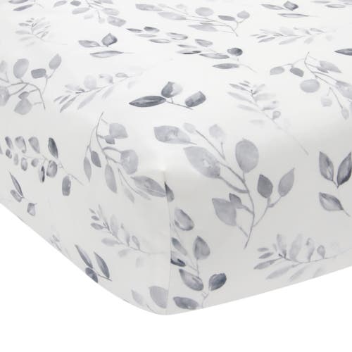 Lambs & Ivy Painted Forest Watercolor Leaf Print Baby Fitted Crib Sheet In Gray