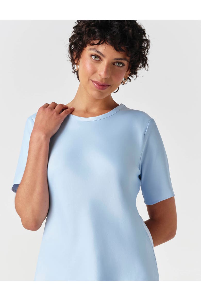 Ria Short Sleeve Satin Top, Alternate, color, Light Blue