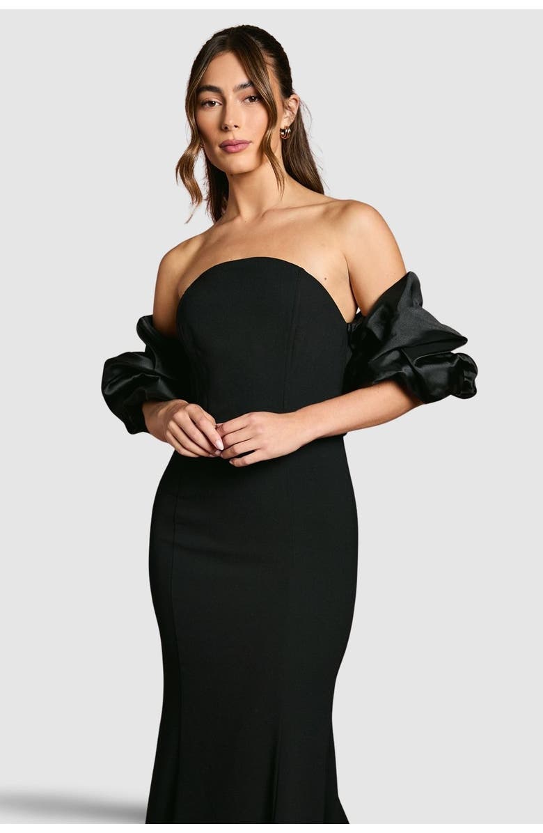 Coast Puff Sleeve Bardot Fishtail Maxi Dress, Alternate, color, Black