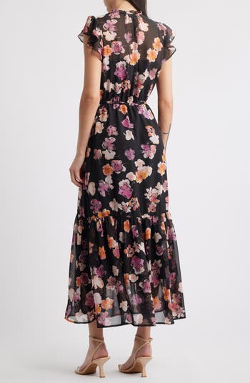 Osiris Floral Cap Sleeve Ruffle Dress