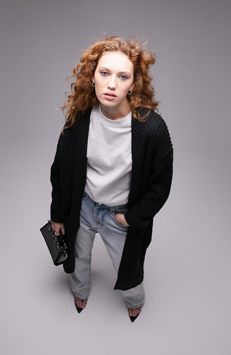 Topshop Mixed Stitch Longline Cardigan, Main, color, 