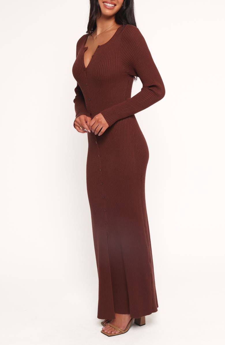 Petal & Pup Marshall Long Sleeve Rib Knit Maxi Dress, Alternate, color, Chocolate