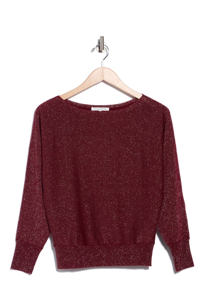 Metallic Boatneck Sweater, Alternate, color, BORDEAUX