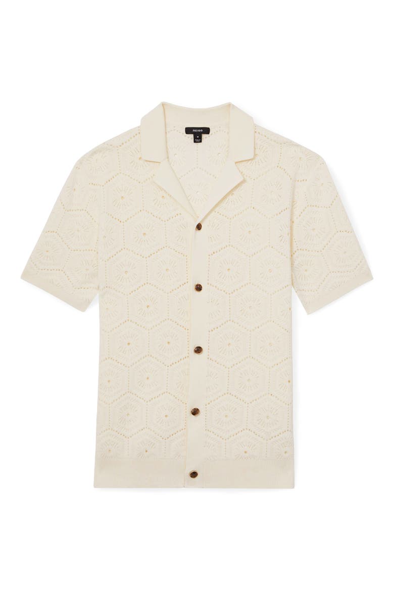 Royce Open Stitch Button-Up Polo Sweater, Alternate, color, OFF WHITE