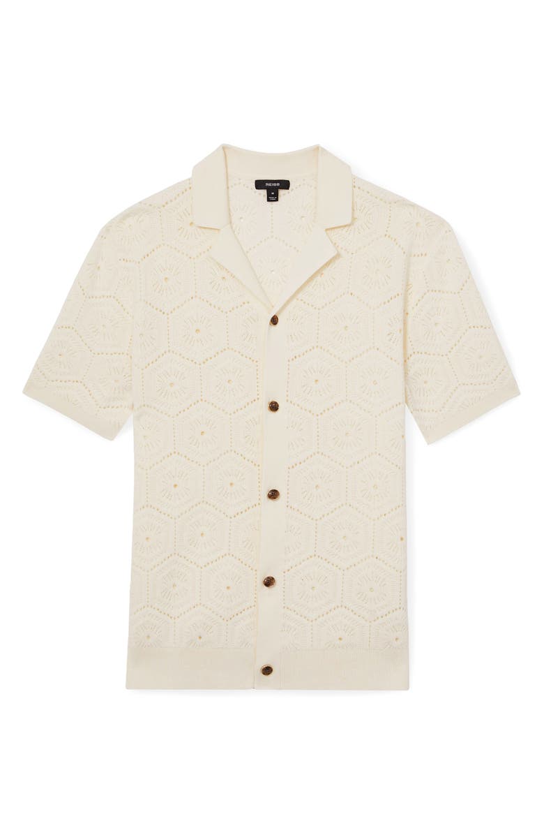 Reiss Royce Open Stitch Button-Up Polo Sweater, Alternate, color, Off White