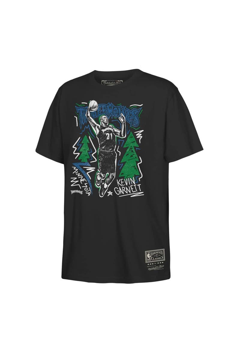 Youth Mitchell & Ness Kevin Garnett Black Minnesota Timberwolves Chalked Up T-Shirt, Alternate, color, Black