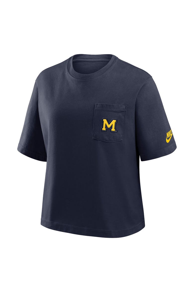 Women's Nike  Navy Michigan Wolverines Legacy Pocket Boxy T-Shirt, Alternate, color, Navy