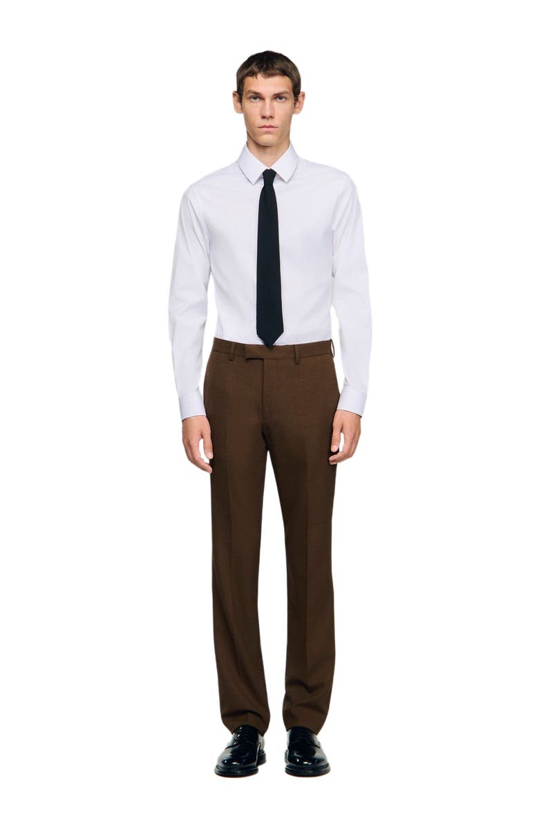 SANDRO Classic wool dress trousers, Alternate, color, Tobacco Brown