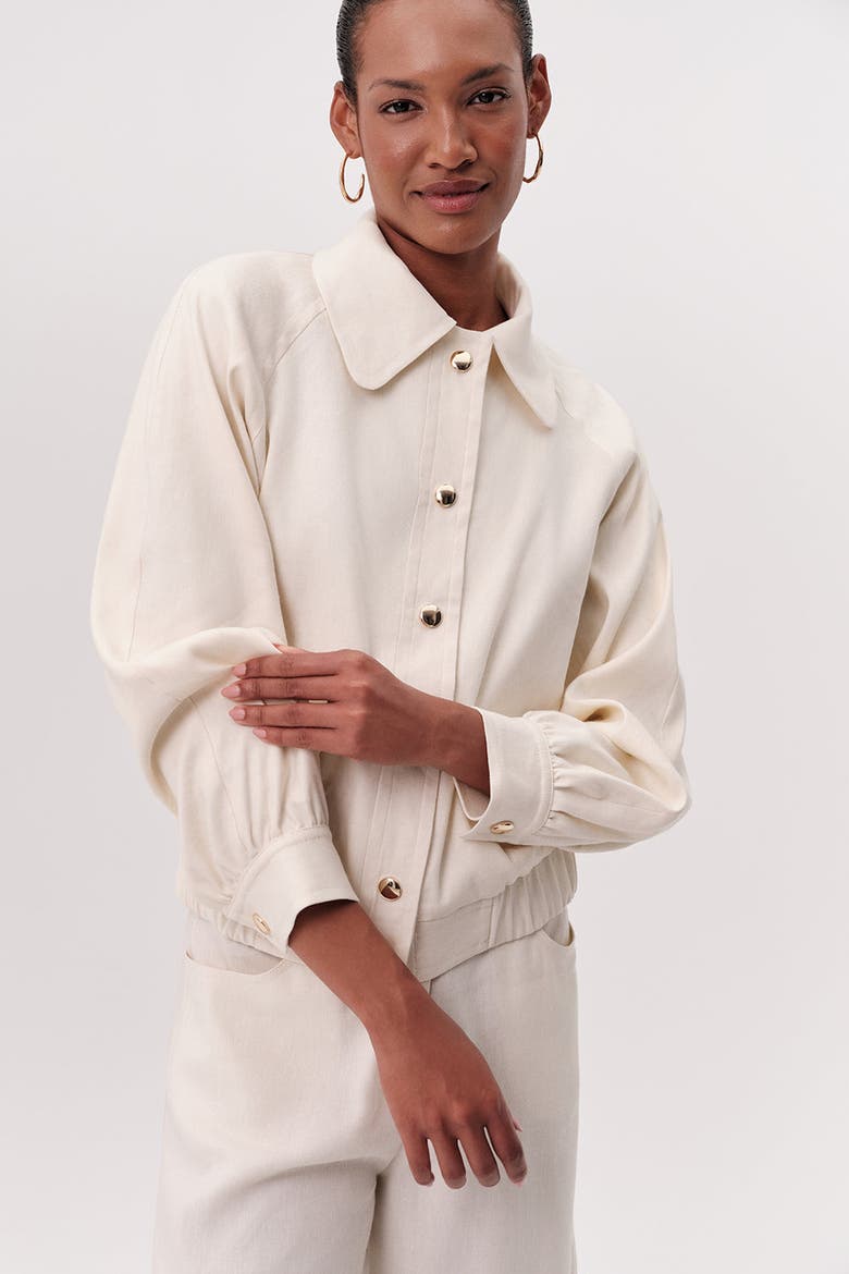 Pocketed Long Sleeve Elastic Waist Crop Bomber Jacket, Alternate, color, ECRU