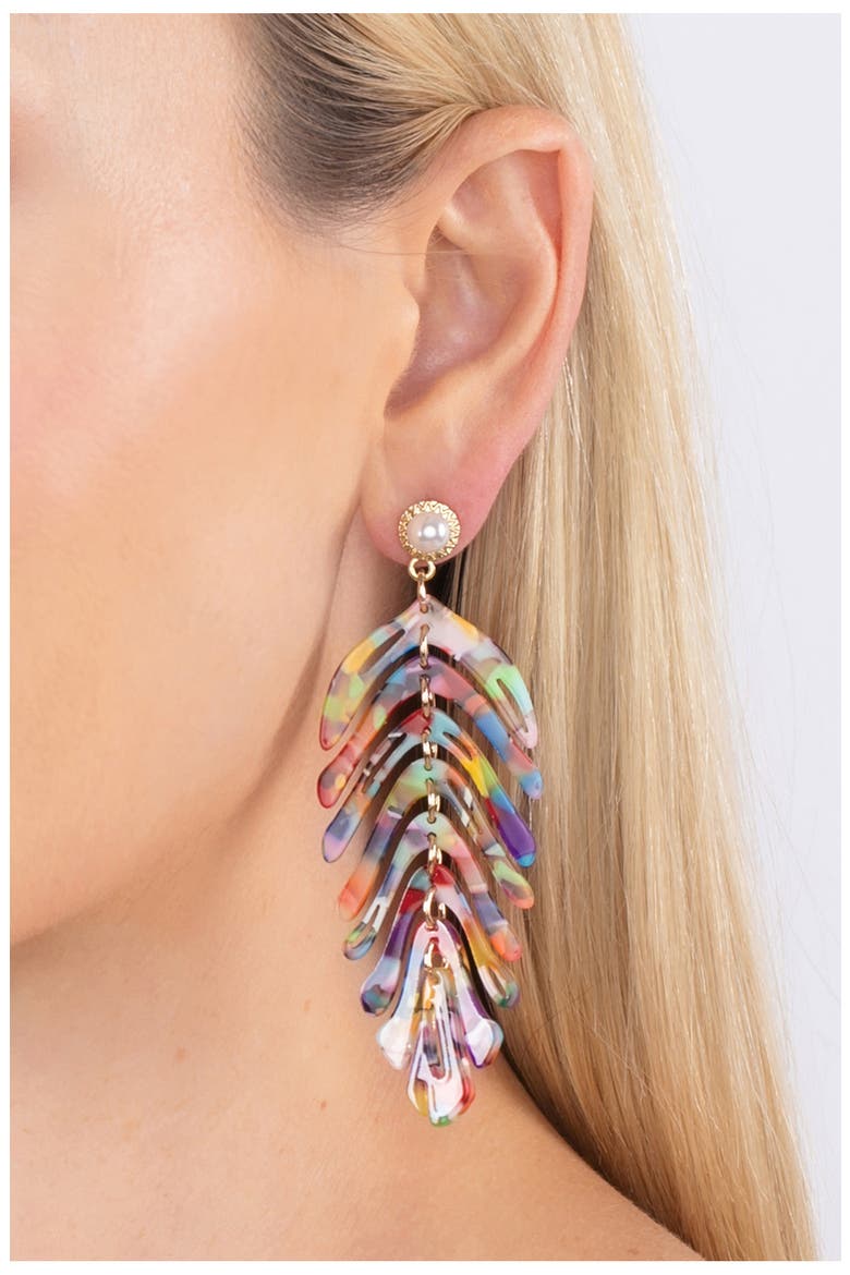 Dina Acrylic Rainbow Drop Earrings, Alternate, color, RED