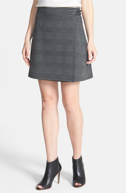 Glen Plaid Faux Wrap Miniskirt
