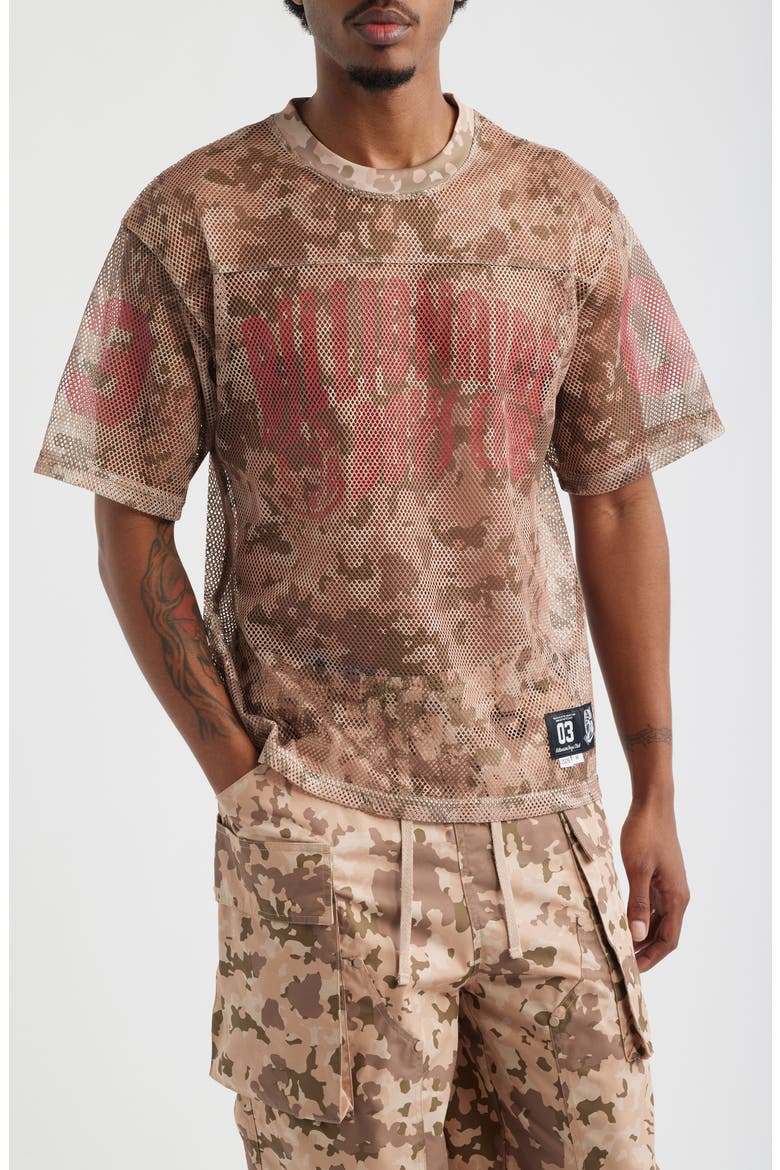 Varsity Logo Camo Print Mesh T-Shirt, Main, color, DOESKIN