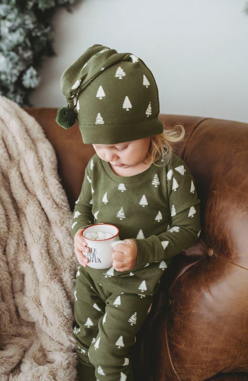 L'ovedbaby Holiday Print Fitted Two-piece Organic Cotton Pajamas & Hat Set In Green