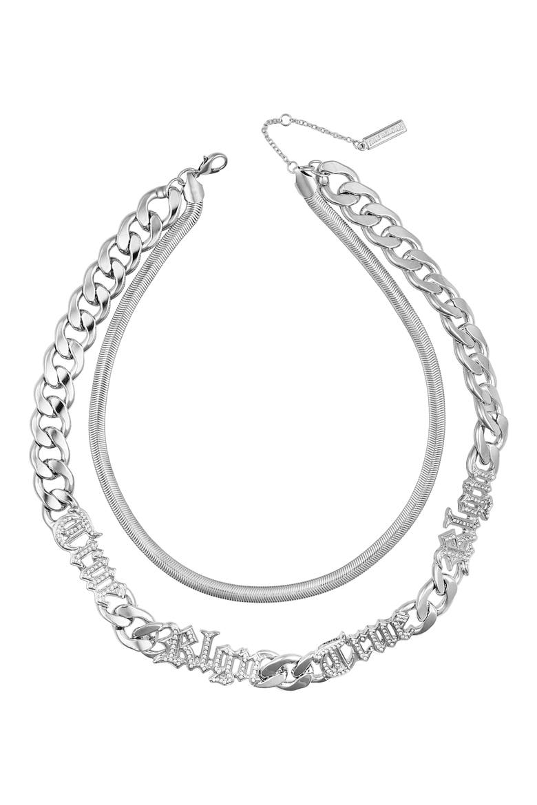 Layered Chain Necklace with Logo Script, Main, color, silvertone