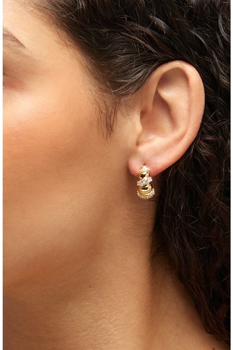 Pisa Puffy Pavé Drop Earrings, Alternate, color, GOLD