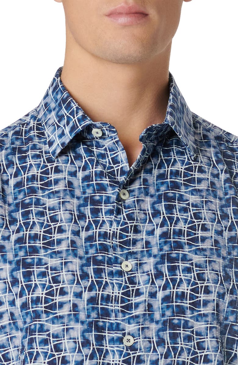 Bugatchi Orson Short Sleeve Seersucker Button-Up Shirt, Alternate, color, Night Blue