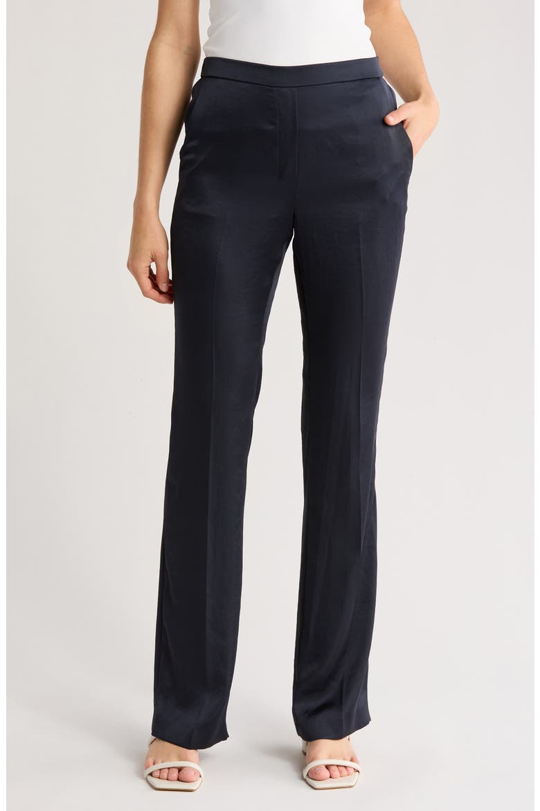 Slim Fit Crushed Satin Pants, Main, color, NOCTURNE NAVY