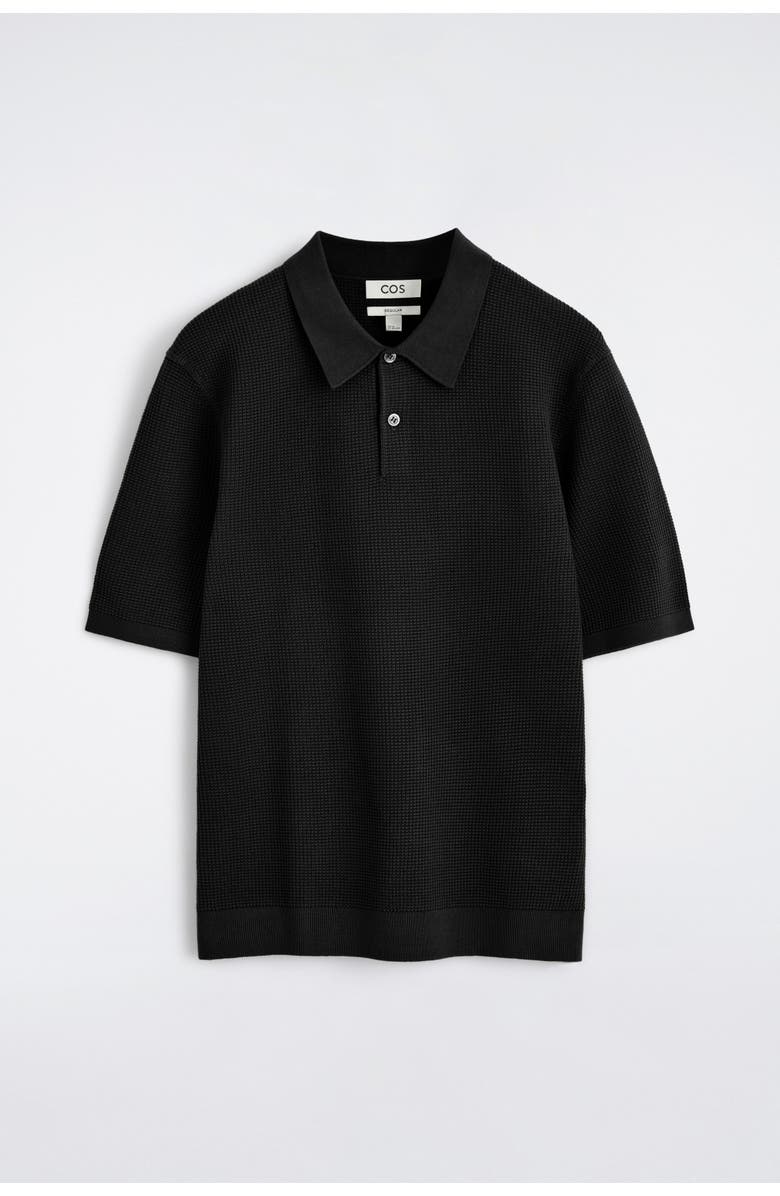 COS Waffle-Knit Cotton Polo Shirt, Alternate, color, Black