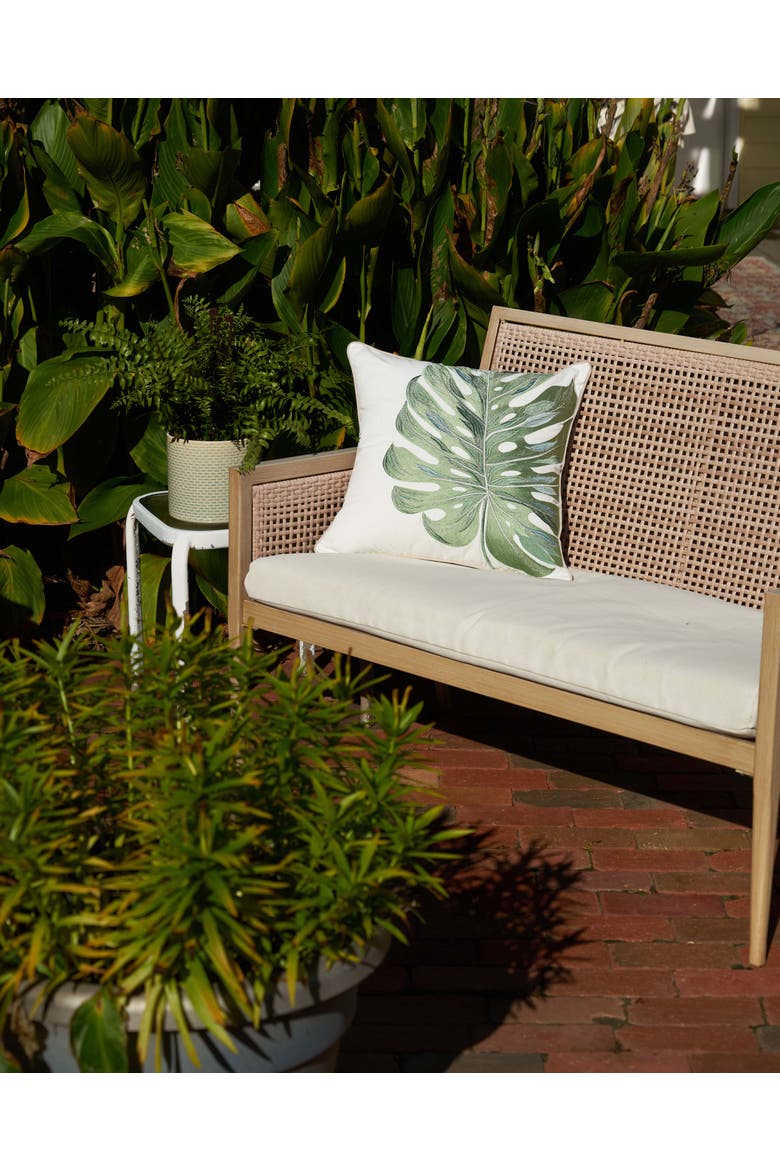 Monstera Leaf On White Indoor/Outdoor White Accent Pillow Decor, Alternate, color, Green
