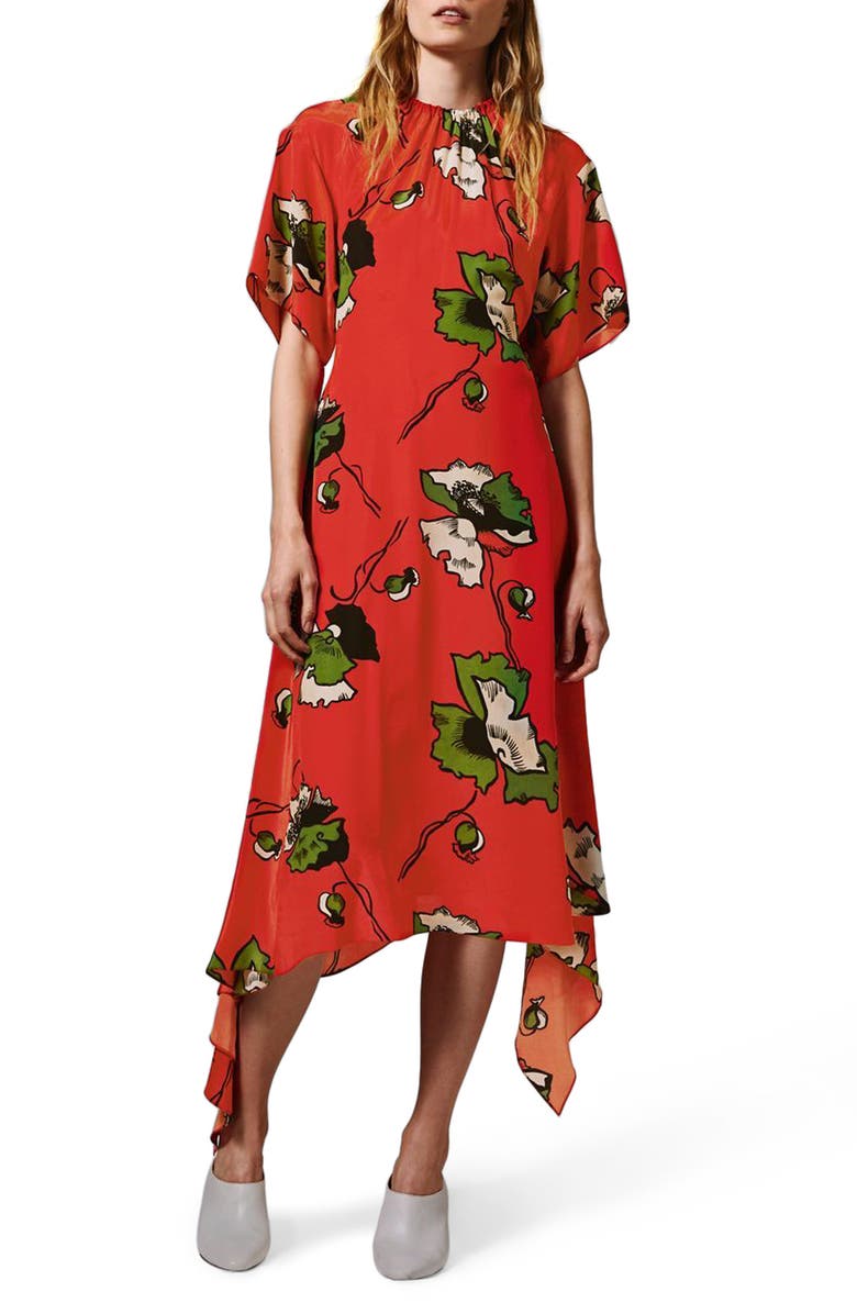 Topshop Boutique Poppy Godet Silk Dress, Main, color,