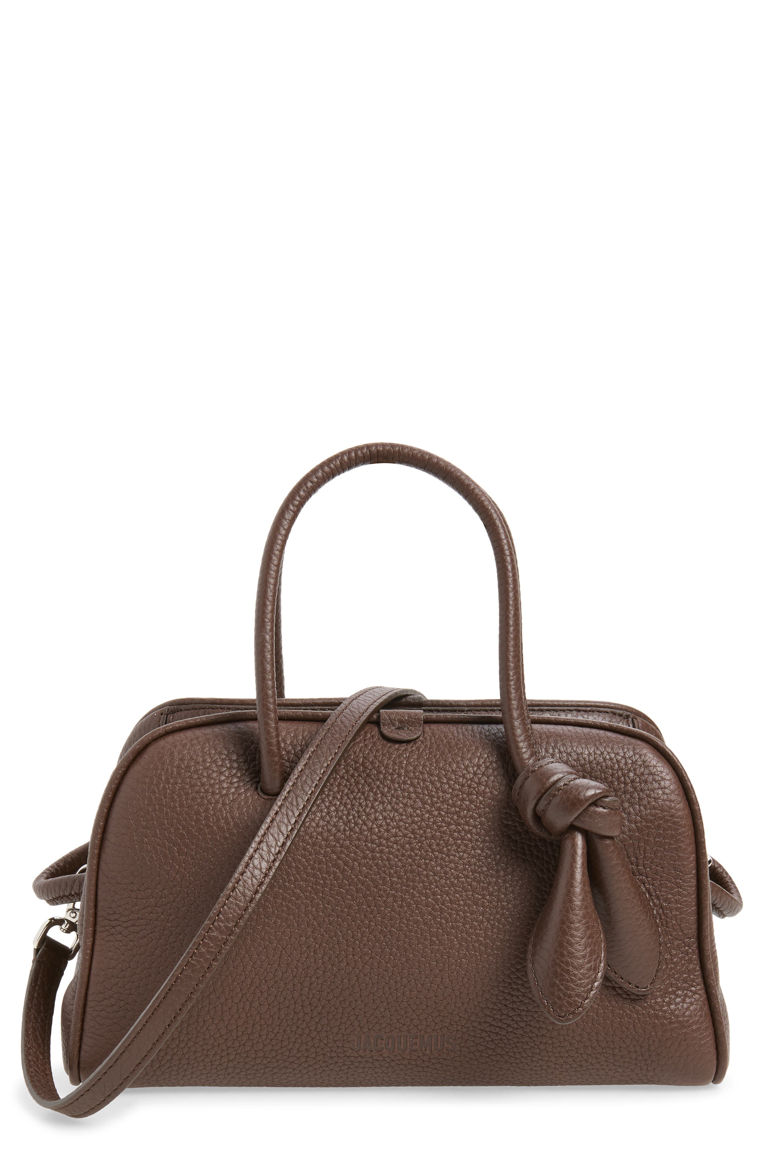 Le Petit Turismo Leather Bowling Bag, Main, color, DARK BROWN 880