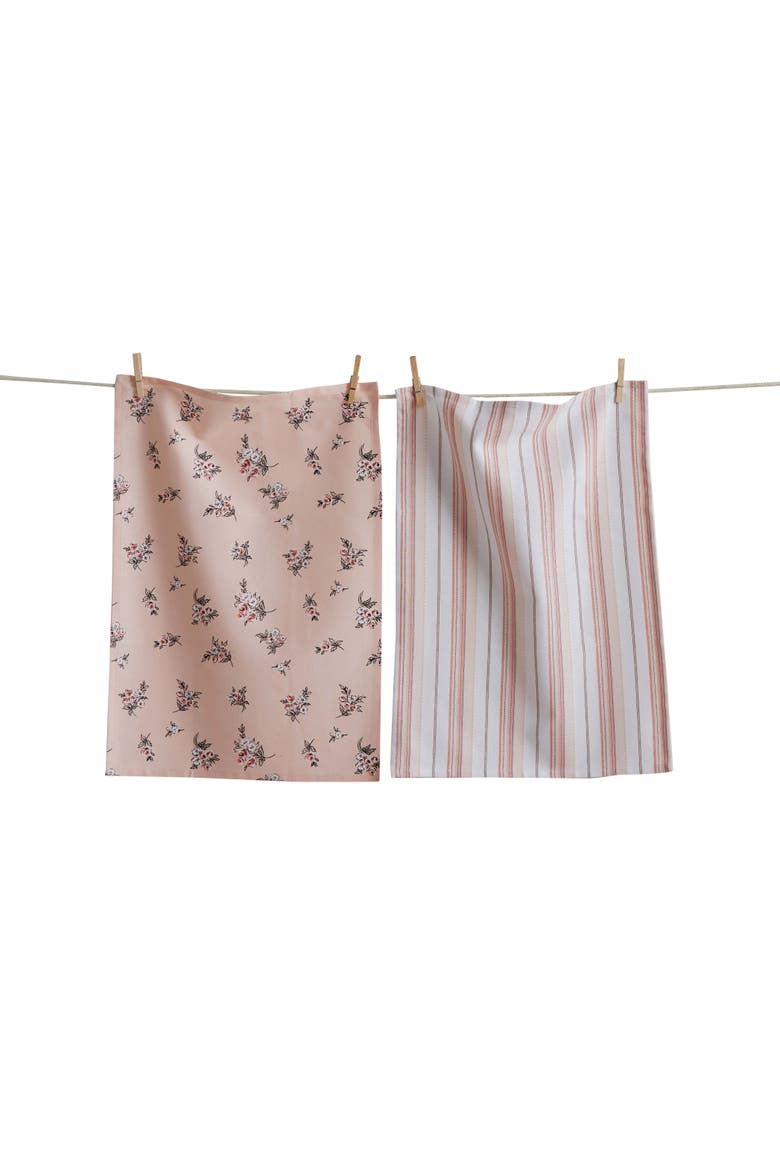 Peach Roses Dishtowel S/2 Peach Cotton Everyday, Main, color, Pink