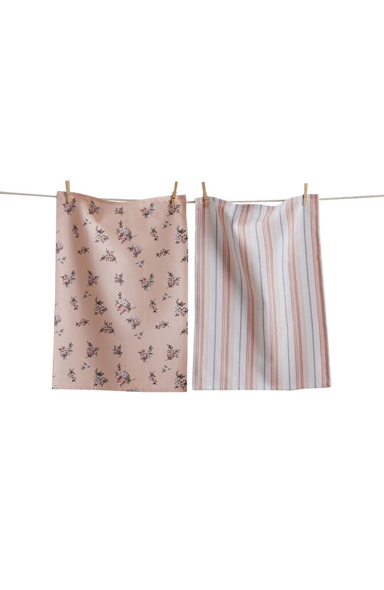 tag Peach Roses Dishtowel S/2 Peach Cotton Everyday, Main, color, Pink