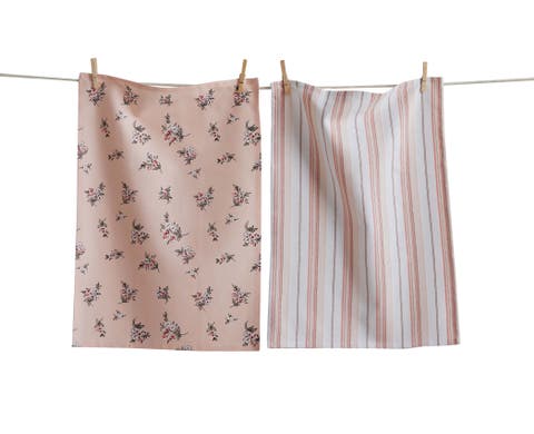 Peach Roses Dishtowel S/2 Peach Cotton Everyday