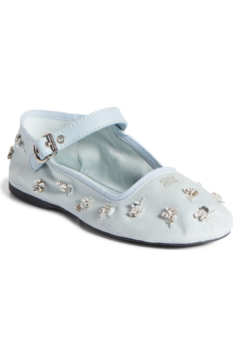 Miu Miu Crystal Embellished Canvas Mary Jane Ballet Flat, Main, color,