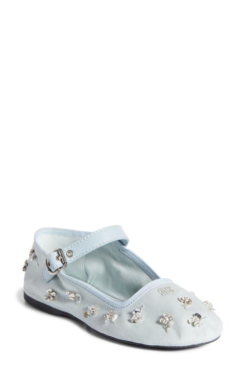 Crystal Embellished Canvas Mary Jane Ballet Flat (Women)