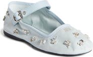 Miu Miu Crystal Embellished Canvas Mary Jane Ballet Flat