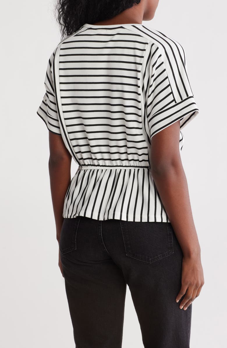 MELLODAY Stripe Knit Peplum T-Shirt, Alternate, color, Ivory Black