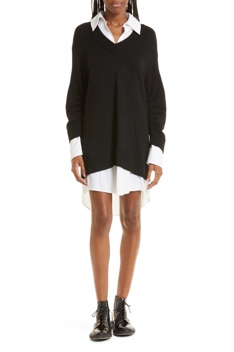 Santina Layered Long Sleeve Sweater Dress, Main, color, BLACK/ WHITE