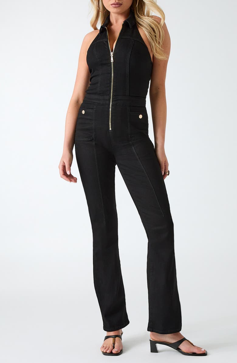 GUESS Mia Denim Halter Jumpsuit, Main, color, Rinsed Wash