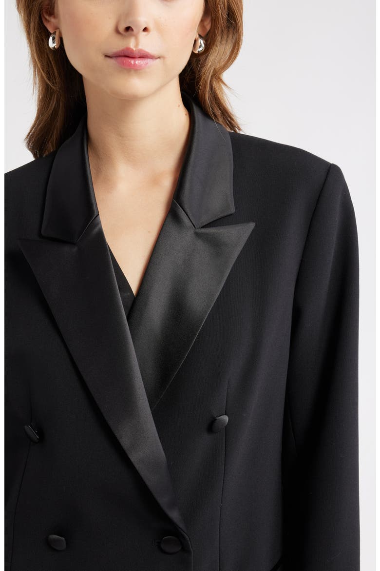 Double Breasted Satin Trim Blazer, Alternate, color, BLACK