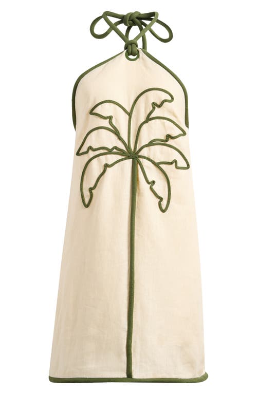Farm Rio Coconut Contrast Piping Halter Minidress In Neutral