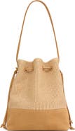 Mansur Gavriel Drawstring Woven Raffia & Suede Bucket Bag