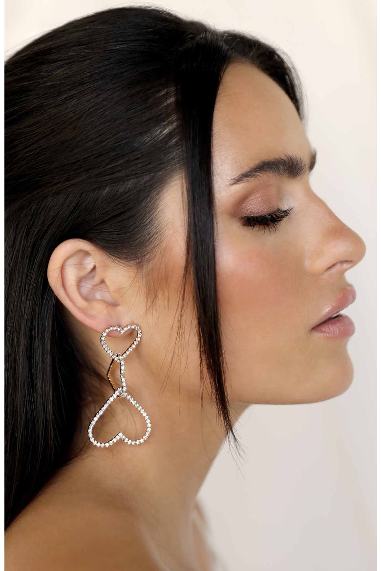 Triple Crystal Heart Drop Earrings, Alternate, color, GOLD