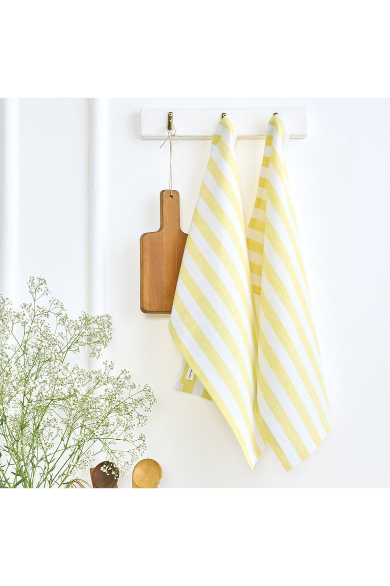 Linen Kitchen Towels Set of 2, 17 x 26" - Sorrento Stripe, Main, color, Yellow and White
