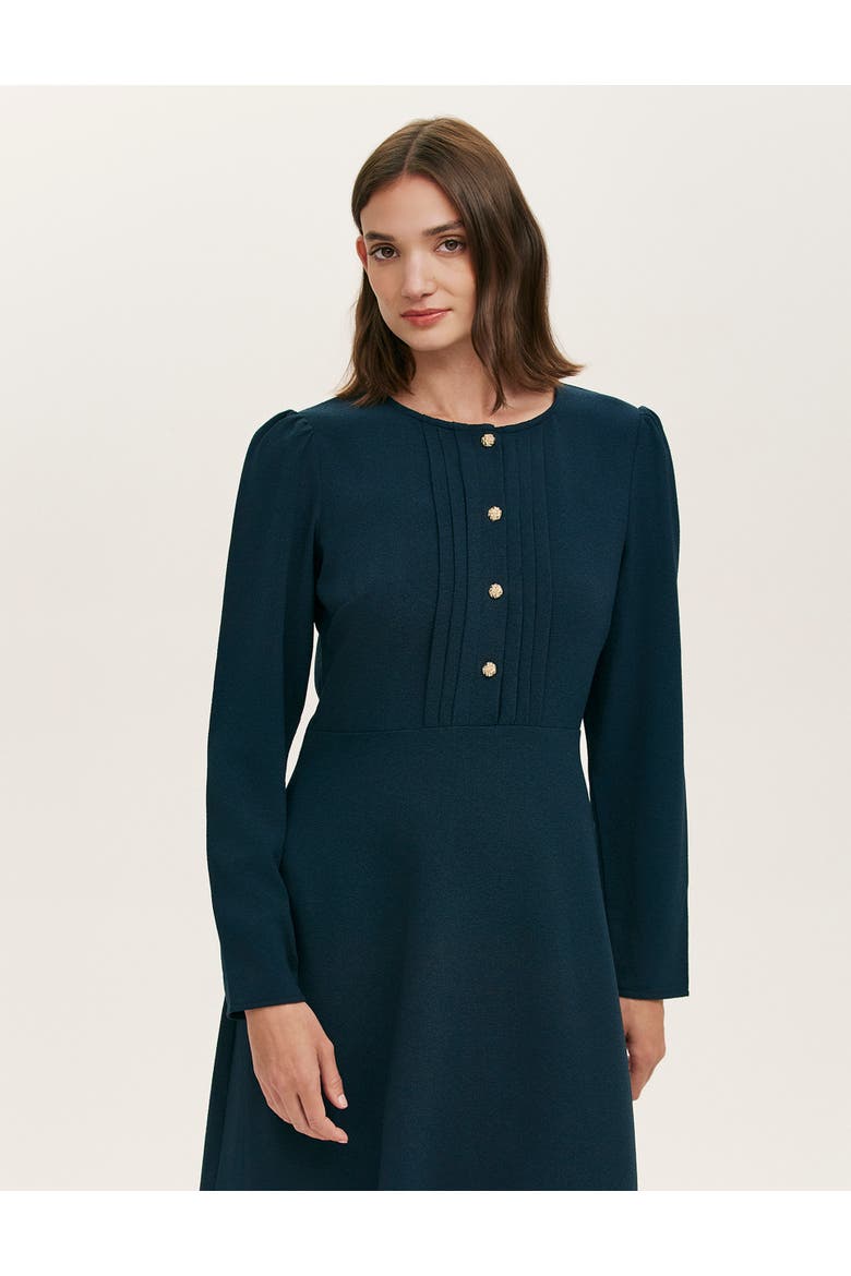 Shauna Crepe Long Sleeve Short Dress, Alternate, color, Navy