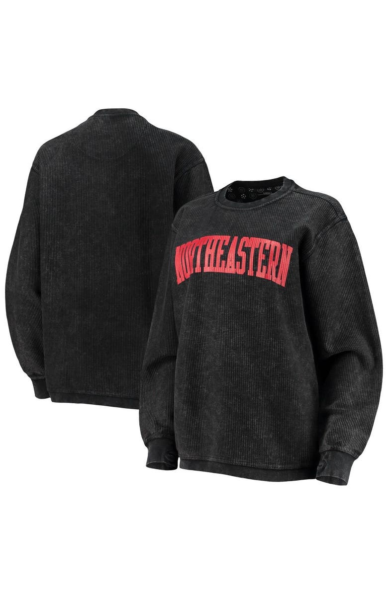 PRESSBOX Women's Pressbox Black Northeastern Huskies Comfy Cord Vintage Wash Basic Arch Pullover Sweatshirt, Main, color, Black