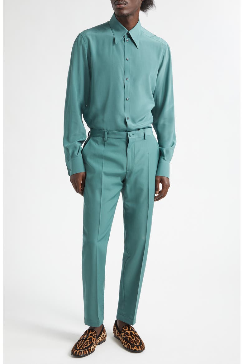 Regular Fit Silk Crêpe de Chine Button-Up Shirt, Alternate, color, VERDE 3