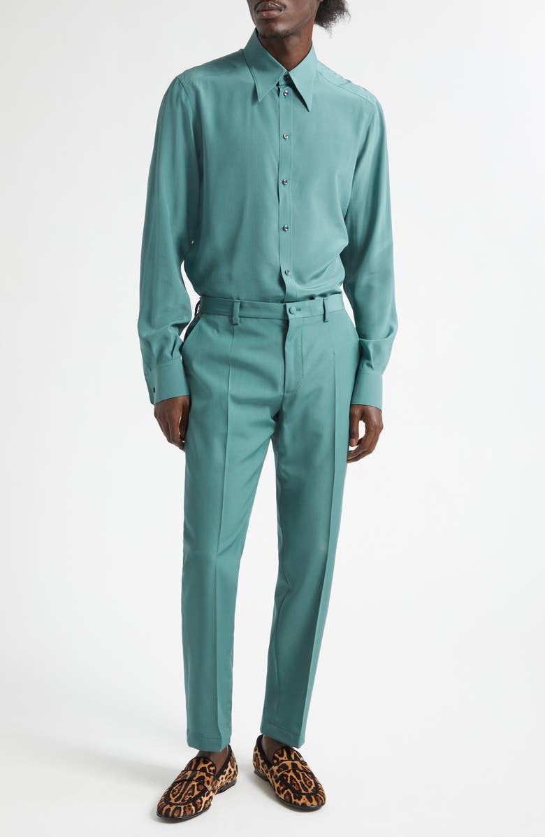 Dolce&Gabbana Cavallo Flat Front Wool Slim Pants, Alternate, color, Verde 3