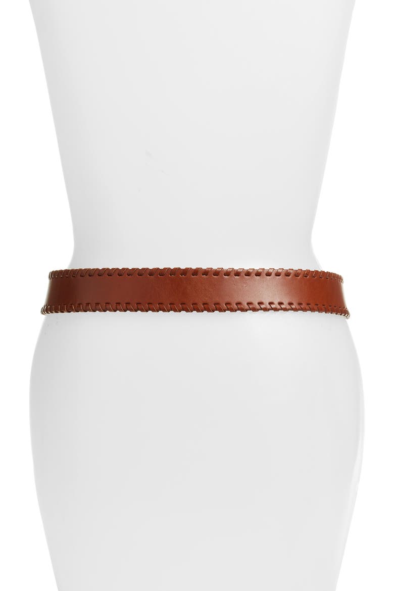 Whipstitch Leather Belt, Alternate, color, COGNAC