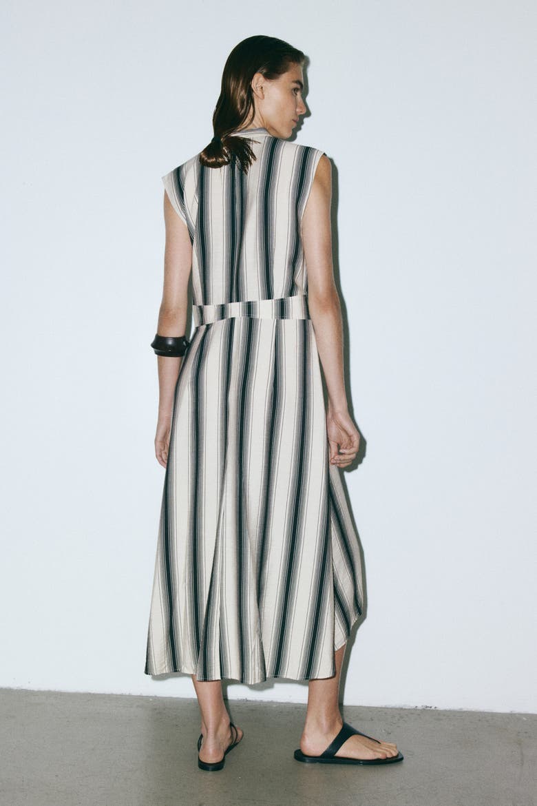 Tie-belt Shirt Dress, Alternate, color, Cream/black striped
