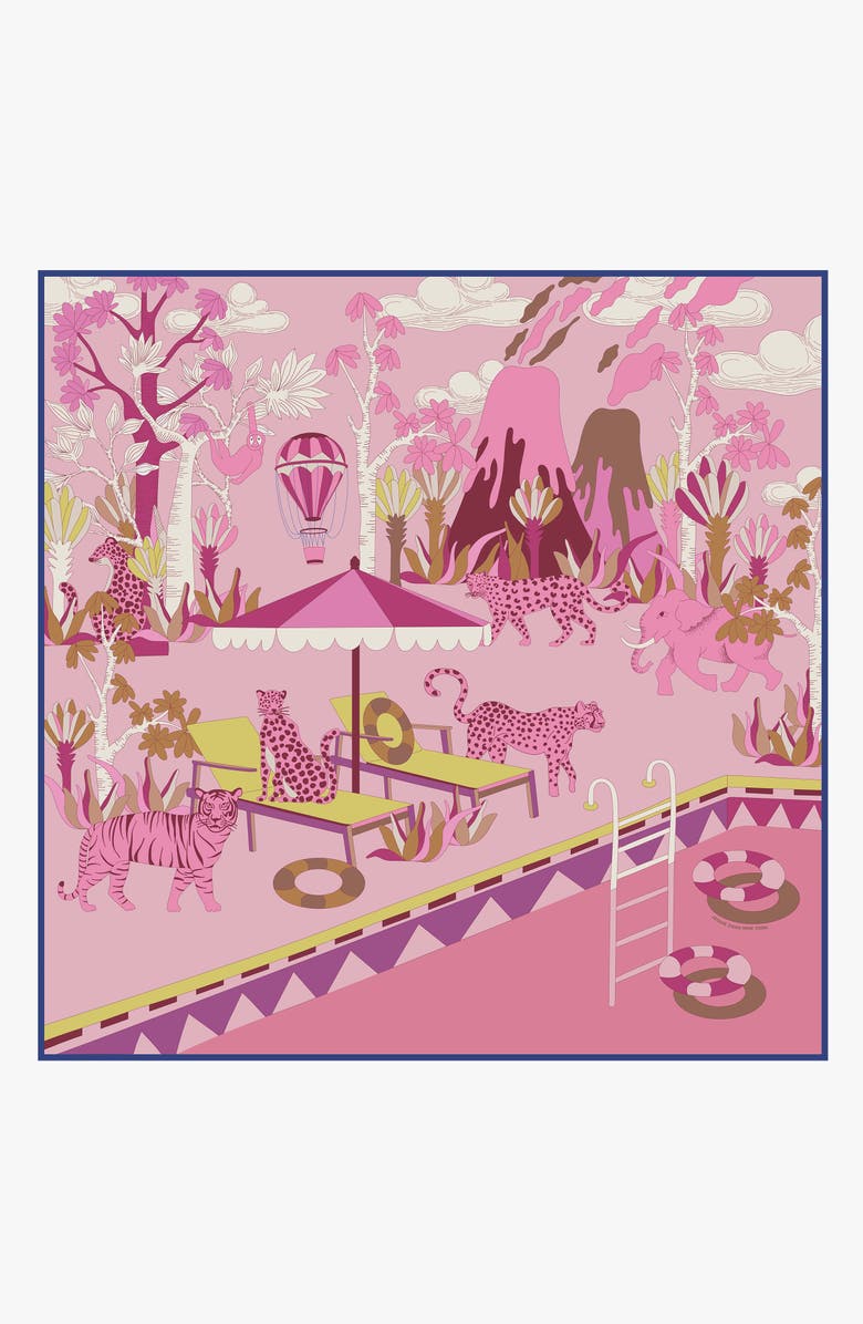 Jessie Zhao New York Double Sided Silk Scarf Jungle Party, Alternate, color, Blue